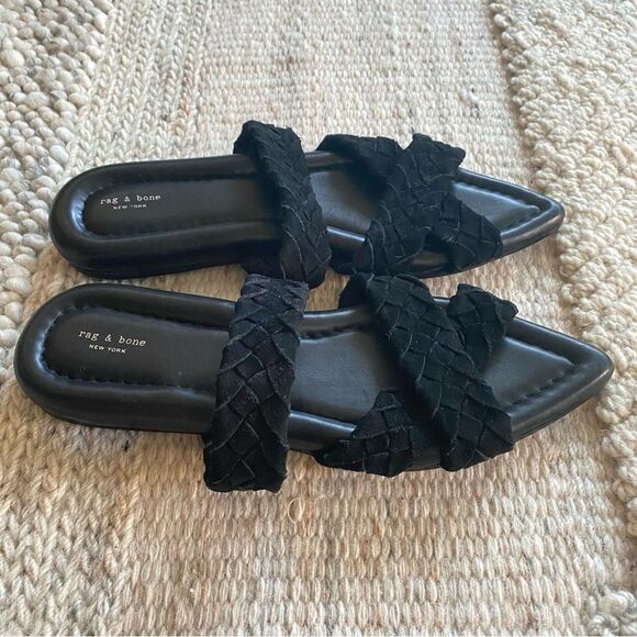 Rag & Bone Lewis Pointed Toe Suede Sandal Black Leather Womens Size 39 (7) NWOB - Picture 7 of 12